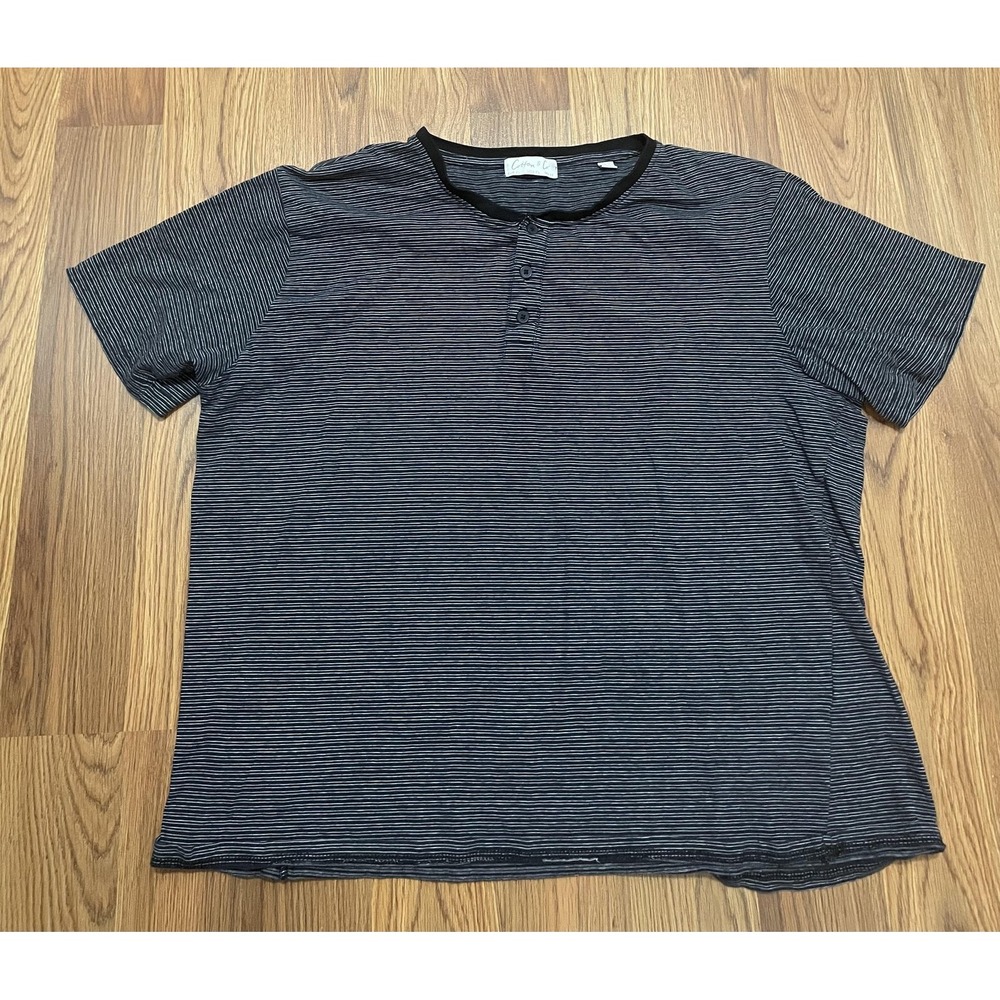 Cotton & Co Henley Shirt Mens Extra Large Short Sleeve Striped